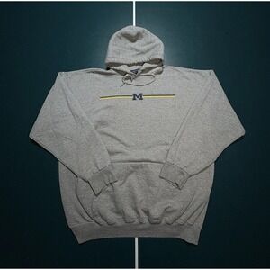 Vintage Michigan Wolverines Hoodie Sweatshirt Men's XL Gray Chest Stripe 90s‎